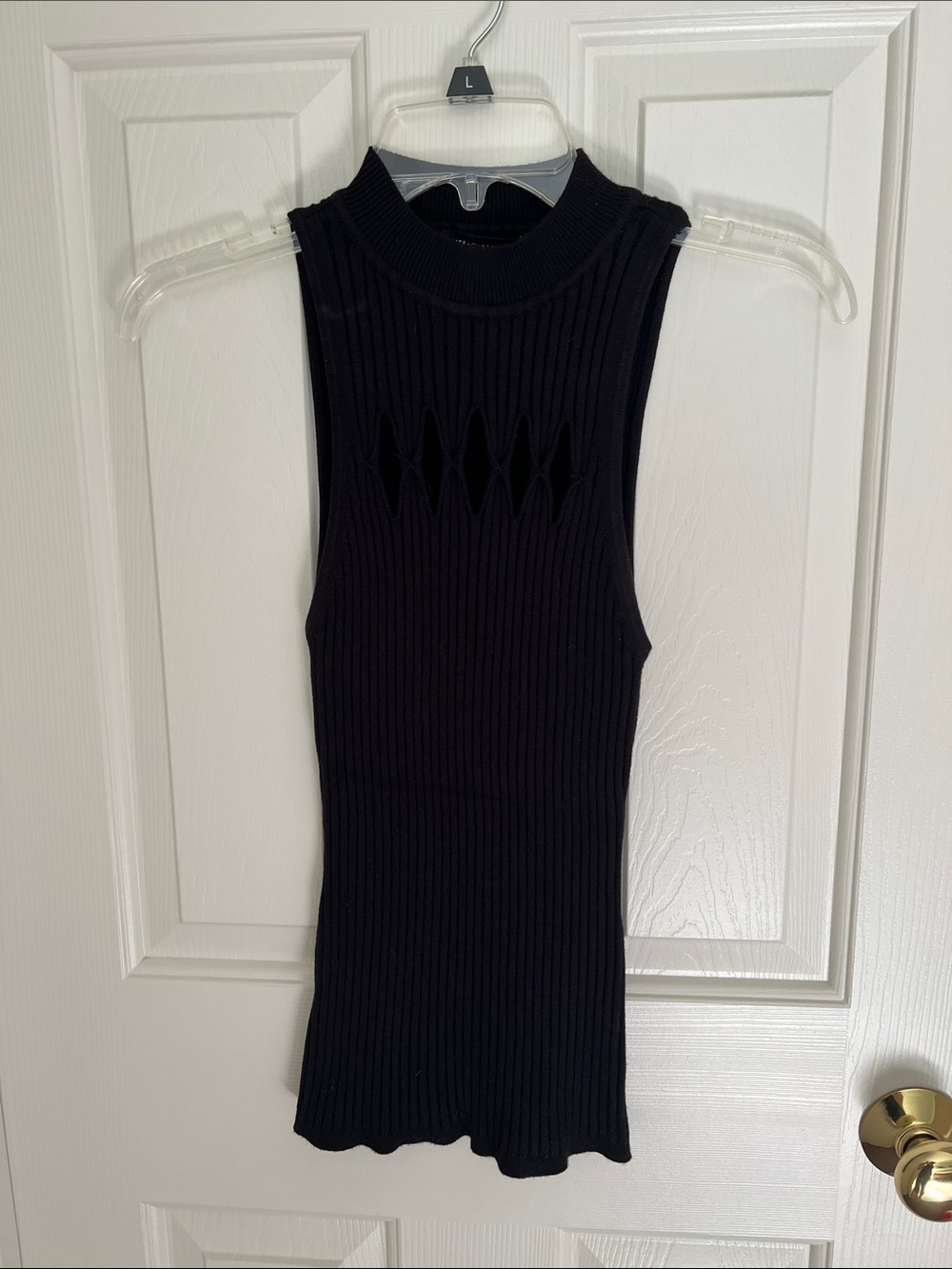 White House Black Market Black Ribbed Mock Neck Tank with Cutout Detail